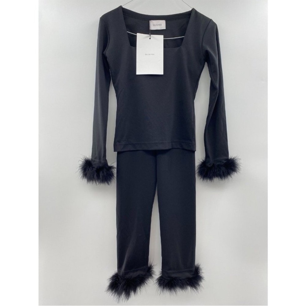 Sleeper black feather lounge set. Feather cuffs. No tag but only worn once.
